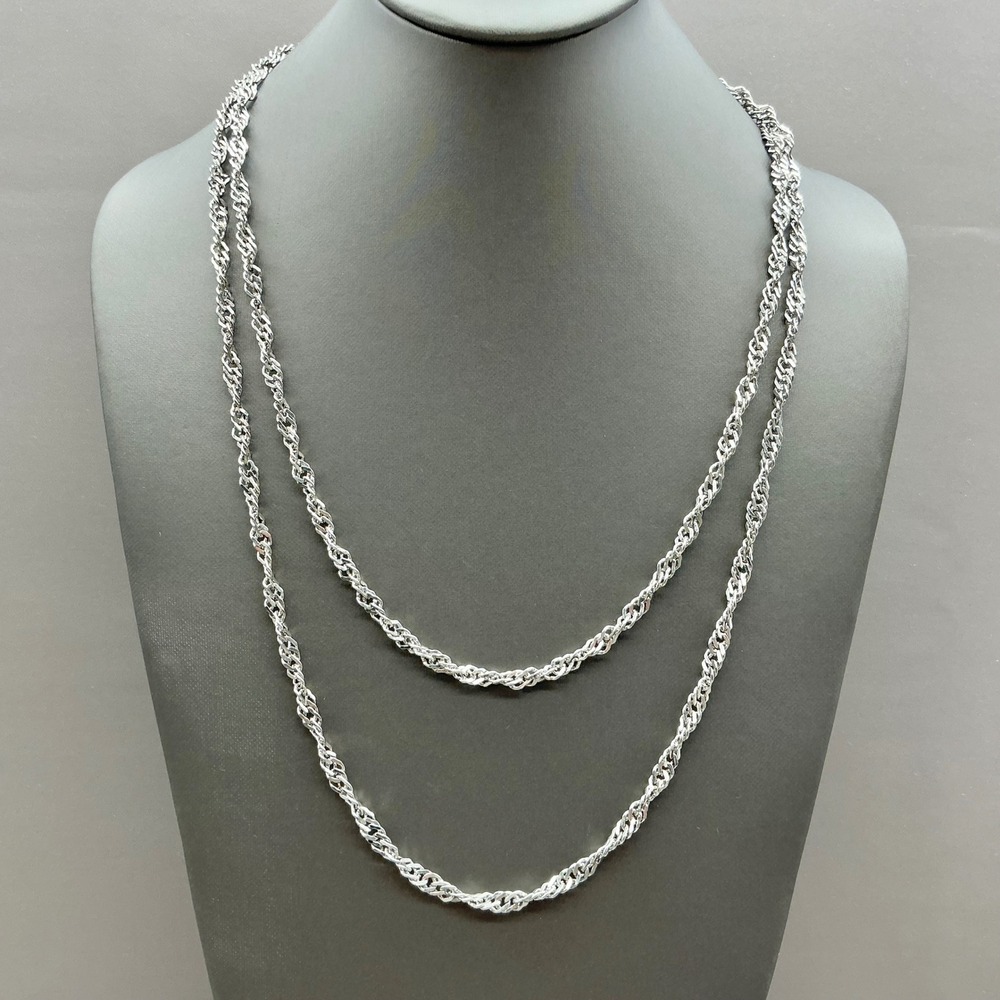 Necklace Silver Tone Twisted Rope Chain Long Layering Statement 40 Inch Classic
